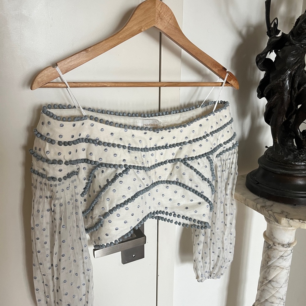 Zimmermann blue and white polka dot cropped top - Size 0